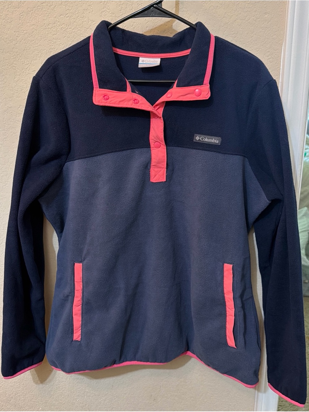 Columbia Two-Tone Navy Fleece Pullover with Pink Trim